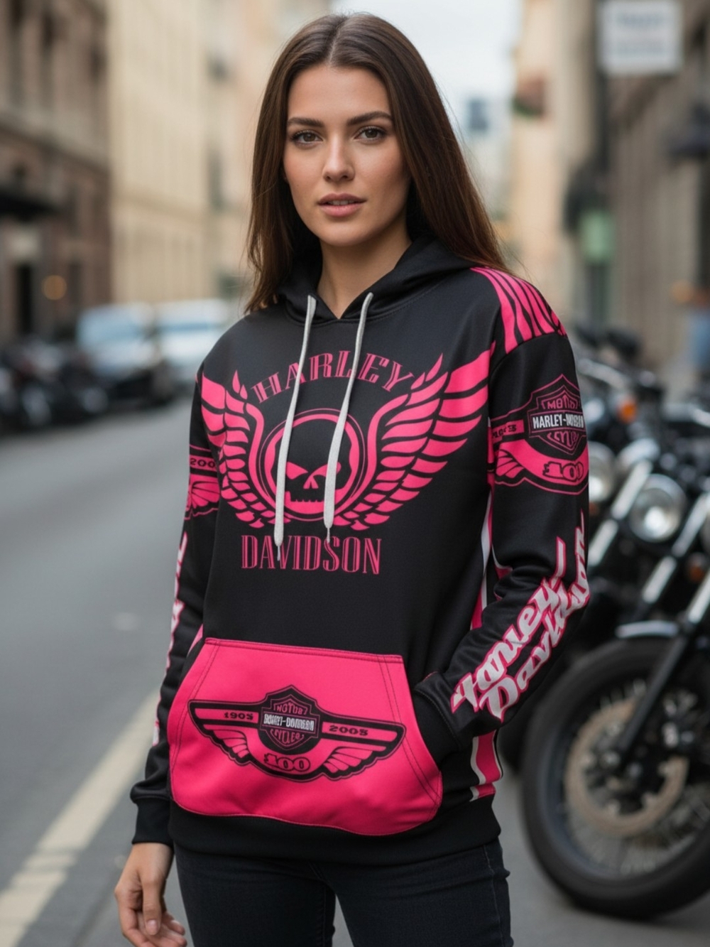 Harley-Davidson Women's Black & Pink Logo Hoodie